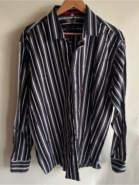 Visconti Uomo Button Up Shirt Sz XL Men Cotton Striped Flip Cuff EUC Long Sleeve